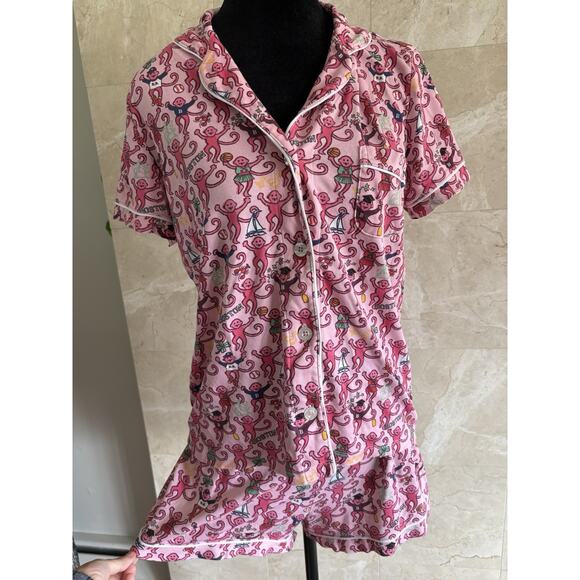 Roller Rabbit Boston Monkey Pajama Set - M - Pink, Pima Cotton Sleepwear, Rare! - Picture 2 of 9